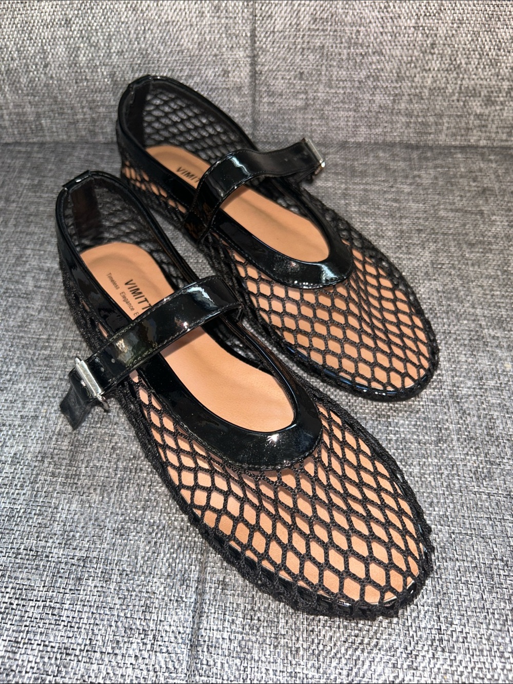 NEW - Vimittty Black Mesh Mary Jane Flats